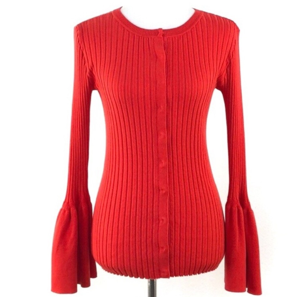 CABI women’s belle sleeve red knit ribbed sweater size small
